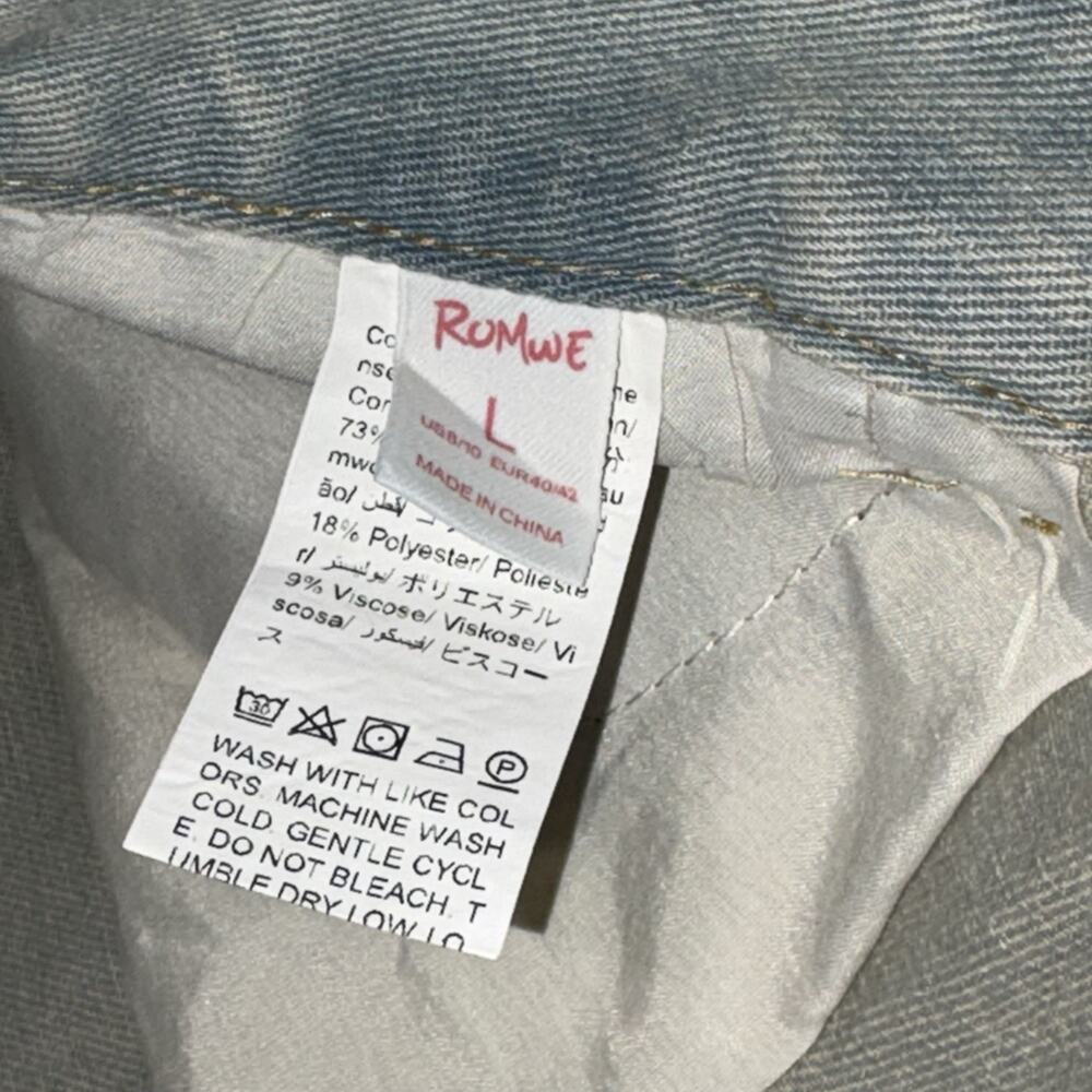ROMWE Wide-Leg Women's Jeans Gray Denim Butterfly Embroidered 5-Pocket Y2k - Picture 7 of 7